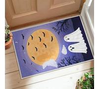 Ghosts Runner Rug, Halloween Fanciful Bats Moon Halloween Violet Low Pile Doormat Rectangle Print Accents Rug for Kitchen Laundry Room Doorway Entryway Decor 2x3 Ft