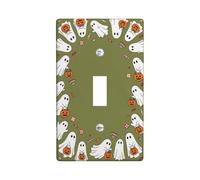 Ghosts Single Light Switch Cover Plate, Playful Festive Pumpkins Candy Halloween Green Standard Size Decorative Wall Plates for Home Living Room Bedroom Bathroom Decor