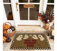 Ghosts Welcome Door Mat, Fanciful Festive Skull Text Halloween Beige Non-Slip Dirt Trapper Under Doormat Rug Outdoor Decor for Front Door Entryway Patio 29x17 Inch