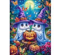 Ghosts with Pumpkins in A Magical Forest 300 Pcs Jigsaw Puzzles Scenery Science Fiction Puzzles for Adults Teens Fun Family Game Team Building Stress Reducing Autumn Gift Durable Recycled Material 3