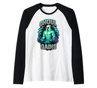 Ghoul Gains Funny Buff Ghost Curls Old School 90's Retro Gym Raglan Baseball Tee