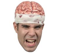 Ghoulish Halloween Costumes for Men, Exposed Brain Costume Cap with Bloody Bandages, One Size Red