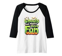 Ghouls Just Wanna Have Fun Halloween Party Spooky Spirits Raglan Baseball Tee, Women, Black/White, S