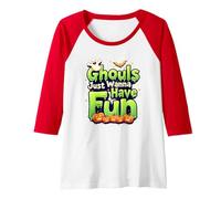 Ghouls Just Wanna Have Fun Halloween Party Spooky Spirits Raglan Baseball Tee, Women, Red/White, XXL