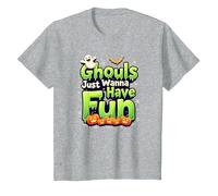 Ghouls Just Wanna Have Fun Halloween Party Spooky Spirits T-Shirt, Kids, Heather Grey, 6 Years