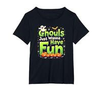 Ghouls Just Wanna Have Fun Halloween Party Spooky Spirits T-Shirt, Women's Plus, Black, 1X