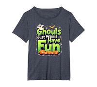 Ghouls Just Wanna Have Fun Halloween Party Spooky Spirits T-Shirt, Women's Plus, Heather Blue, 1X