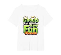 Ghouls Just Wanna Have Fun Halloween Party Spooky Spirits T-Shirt, Women's Plus, White, 1X