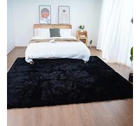 Ghouse Black Faux Rabbit Fur Area Rug 6x9 Machine Washable Area Rugs for Bedroom Fluffy Rugs for Living Room No-Shedding Carpet Sheepskin Rug