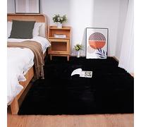 Ghouse Black Faux Rabbit Fur Rug 5x7 Machine Washable Area Rugs for Bedroom Fluffy Rugs for Living Room No-Shedding Carpet Sheepskin Rug