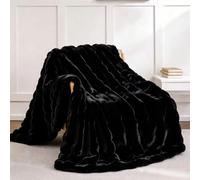 Ghouse Black Fluffy Blanket 50x60 Faux Fur Throw Blankets for Couch Soft Fuzzy Blanket for Bed Cozy Plush Throw Luxury Furry Blankets Home Decor Gifts 860 GSM