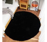 Ghouse Round Rug, 180 x 180 cm, Black, Fluffy, Soft, Living Room, Bedroom, Decoration, Non-Slip, Short Pile Rug, Washable Carpet