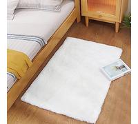 Ghouse Ultra Soft Faux Rabbit Fur Rug 2x3, Machine Washable Area Rugs for Bedroom Fluffy Rugs for Living Room, no-Shedding Carpet Sheepskin Rug White