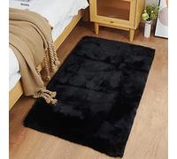Ghouse Ultra Soft Faux Rabbit Fur Rug, Machine Washable Area Rugs for Bedroom Fluffy Rugs for Living Room, no-Shedding Carpet Sheepskin Rug Black 2 x 3 Feet