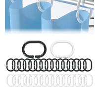 GHPKOTW Pack of 32 Shower Curtain Rings, C-Shaped Curtain Hangers Made of Plastic, Shower Curtain Hooks in Black and White, Sturdy Bathroom Accessories, for Shower Rods and Window Curtains