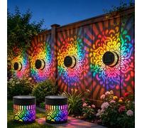 GHRATSA Solar Mandala Wall Lights, Mandala Solar Lights, Color Changing Decorative Projection Lamp, Ip65 Waterproof, Perfect for Courtyard, Garden and Patio (2 PCS)