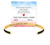 GHRATSA This Too Shall Pass Bangle, This Too Shall Pass Bracelet, Colorful Opening C-Shaped Bracelet, Hidden Message Encouragement (Black Gold)
