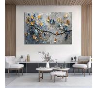ghriwlax Abstract Butterfly Wall Art, Blue & Gold Canvas Print, Modern Textured Insect Painting, Vibrant Nature Home Decor(20x30cm/No frame)