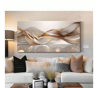 ghriwlax Abstract Fluid Wall Art, Gold & Beige Canvas Print, Modern Wave & Swirl Painting, Elegant Light Luxury Home Decor(30x60cm/No frame)