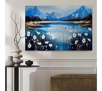 ghriwlax Alpine Lake Wall Decor, Blue Mountain Wildflower Canvas, Abstract Impressionist Landscape Art, Modern Nature Home Decor(30x50cm/NO fraze)