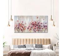 ghriwlax Boho Floral Wall Decor, Abstract Watercolor Flower Canvas, Pink Purple Meadow Art, Soft Pastel Wildflower art painting(20x60cm/No frame)
