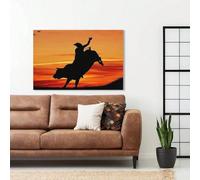 ghriwlax Bull Rider Cowboy Silhouette at Sunset Canvas Wall Art, Western Rodeo Painting, Rustic Country Art Painting(30x40cm/With frame)