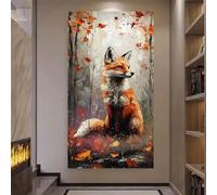 ghriwlax Modern Abstract Wall Art, Fall Forest Fox Canvas Print, Rustic Wildlife Painting, Orange and Grey Home Decor(30x70cm/No frame)