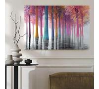 ghriwlax Modern Luxury Landscape Wall Art, Colorful Forest Water Reflection Painting, Rainbow Tree Canvas Prints, Room Decoration(70x90cm/No frame)