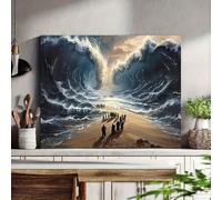 ghriwlax Moses Parting The Red Sea decorative painting Minimalist Boho Modern Paintings Waves and people canvas(20x30cm/No frame)