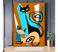 ghriwlax Retro Cat Wall Decor, Atomic Age Cats Canvas Print, Mid-Century Geometric Cat Art, Modern Animal Murals(50x70cm/No frame)
