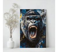 ghriwlax Roaring Gorilla Abstract Canvas Wall Art, Blue and Yellow Graffiti Style Painting, Powerful Wildlife Art Painting(70x90cm/No frame)
