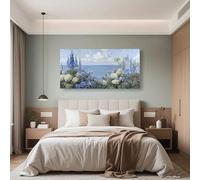 ghriwlax Seaside Hydrangea Wall Decor, Coastal Blue Floral Canvas, Modern Beach Home Decor, Suitable for room decoration(80x160cm/No frame)