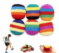 GHRKLP Hand-Made Knitted Footbag Set with Reinforced Interlocking Weave, Crochet Juggling Balls for Beginners and Foot Control Practice, 6 PCS Assorted Geometric Designs(6pcs)