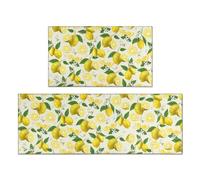 Ghroiep 2 Piece Lemon Kitchen Decor Rugs Set, Farmhouse Country Kitchen Rugs and Mats Non Skid Washable Absorbent Microfiber Kitchen Accessories Decoration Floor Mats 17"x47"+17"x30"
