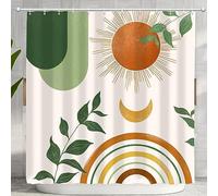Ghroiep Mid Century Abstract Boho Aesthetic Shower Curtain Set, Green Nature Leaf Sun Modern Minimalist Home Bathroom Curtain Decor with 12 Hooks 72 x 72inches