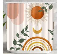 Ghroiep Mid Century Abstract Boho Orange Aesthetic Shower Curtain Set, Pink Green Nature Leaf Sun Modern Minimalist Home Bathroom Curtain Decor with 12 Hooks 72x72 Inches