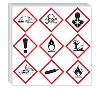 GHS Batch Pictogram Stickers Labels , OSHA Compliant, 2" x 2" Safety Decal Sticker,Corrosion, Environment, Exclamation Mark, Exploding Bomb, Skull & Crossbones,Health Hazard ,Flame, Flame O (504 Pcs)