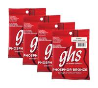 GHS Strings - Phosphor Bronze Acoustic Guitar Strings - Light Gauge 12-54 (S325) - Warm, Rich Tone with Balanced Sound & High-End Clarity - Long-Lasting Acoustic Strings - 4 Pack