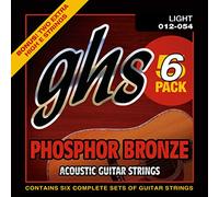 GHS Strings S325-5 Phosphor Bronze Acoustic Guitar Strings, Light, Pack of 6 (12-54)