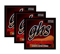 GHS Strings S335 Phosphor Bronze Acoustic Guitar Strings, Medium (13-56), Single Set, Pack of 3
