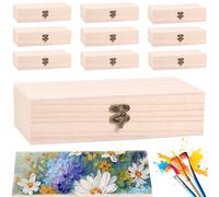 Ghshanog 10Pcs Unfinished Wooden Boxes,20x10x5cm Wooden Storage Box with Hinged Lid & Locking Clasp,DIY Craft Crate Boxs Natural Finish Keepsake Chest for Home Table Decoration Keepsake