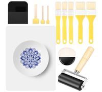 Ghshanog 12Pcs Essential Decoupage Tool Set,Include Silicone Table Mat,5 Decoupage Brushes,3 Foam Brush, 1 Rubber Roller, 1 Semi Circular Brush, Scraper, Printing Starter Kit for DIY Arts and Crafts
