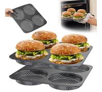 Ghshanog 2 Pack Hamburger Bun Mould,4 Cavity Hamburger Baking Pan, Carbon Steel Bread Baking Tray Mold,Non-Stick Egg Muffin Bakings Pan for Homemade Burgers, Bread, Rolls, Puffs, Tartlets