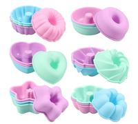 Ghshanog 24 Pcs Moulds for Baking, Nonstick Reusable Silicone Donut Mold,6 Shape Mini Baking Cups,Heat Resistant Bakeware for Bagel, Muffin, Jello and Cake, Oven Microwave Dishwasher Safe