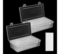 Ghshanog 2Pack Bead Organiser Storage Box,Stackable Container Box with Lids and 56 Pcs Small Plastic Storage Boxes, Clear Diamond Art Organiser Containers for Nail Beads Seeds Glitter Rhinestones