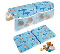 Ghshanog 2Pcs Baby Bath Kneeler and Elbow Rest Pad Set,Bath Kneeling Pad Baby with 4 Organizer Pockets,Comfortable Foam Bath Kneeling Pad, Non-Slip Bath Tub Elbow Cushion for Toddler Kids (Blue)