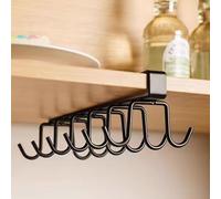 Ghshanog 2Pcs Mug Holder Under Cabinet,Black Coffee Cup Holder Rack,Double-Row No Drilling Under Shelf Mug Hanger with 12 Hooks,Mugs Storage Hanging Rack for Cups, Glasses, and Kitchen Utensils