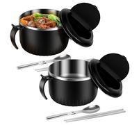 Ghshanog 2Pcs Rapid Ramen Bowl,1600ml Stainless Steel Noodle Bowl with Spoons Chopstickss,Ramen Cooker Soup Bowls with Lid,Handle and Strainer for Dorm Home Office,Dishwasher Safe