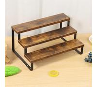 Ghshanog 3 Tier Wooden Display Stand,Retail Display Riser,Tiered Perfume Organizer Stand,Rustic Spice Rack Cupcake Riser,Multifunction Shelf for Cosmetics, Craft,Figure,Jewelry,Collections(3-Tier)