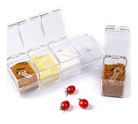 Ghshanog 4Pcs Spice Jars, Clear Seasoning Box with Lids and Spoon, Plastic Condiment Containers Storage, Rectangular Spice Pots for Sugar Salt Pepper Herb Tea Coffee